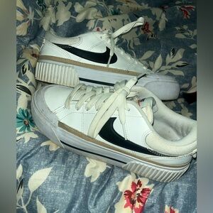 White and Black Nike Platform Sneakers